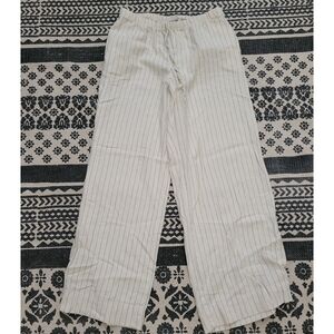 a new day Cream Striped Womens Wide Leg Pants Linen Xs Regular